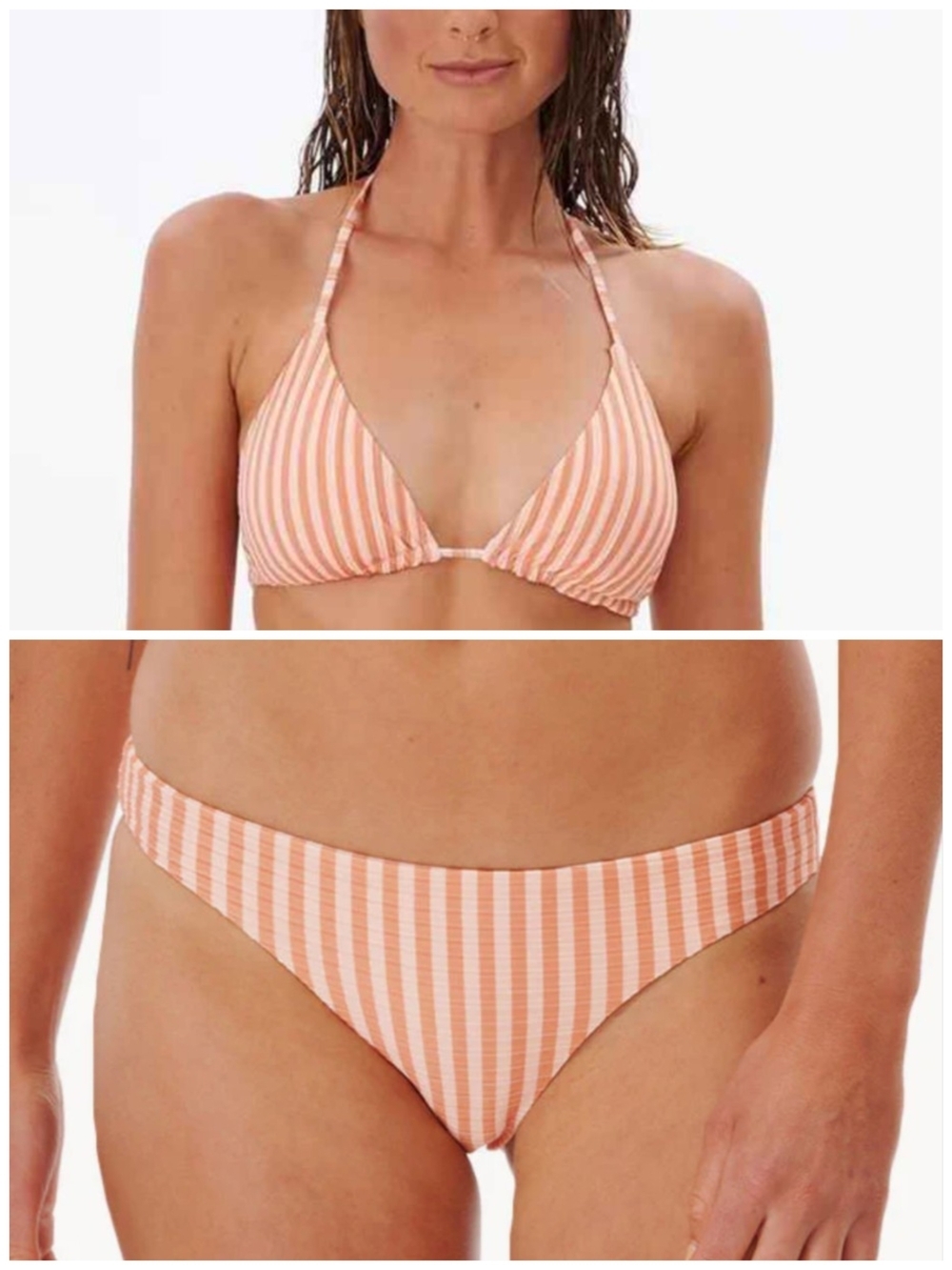 RipCurl Peach Striped Premium Surf Cheeky D-DD Sliding Tri Bikini NWT Size Small